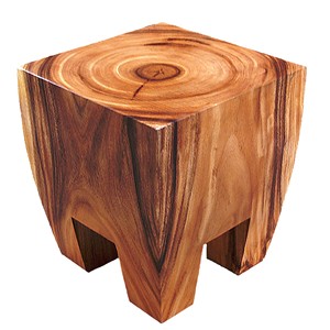 <b>Hand</b>-Carved Acacia Wood Side Table | Rustic Wooden <b>Drum</b> Table Wholesale - Product Image 2
