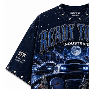 เสื้อยืดโอเวอร์ไซส์สไตล์สตรีทแวร์สำหรับผู้ชาย แบรนด์ Ready To Win Industries แขนสั้น พิมพ์ลาย คอกลม สไตล์เดนิม - Product Image 3