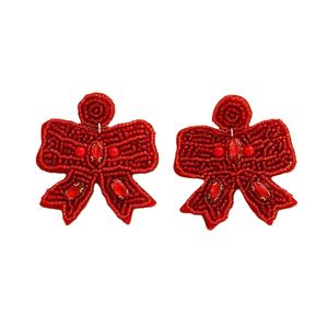 BOHO Boucles d'oreilles perlées de couleur rouge pour femmes Jour commémoratif patriotique Orange Blanc Bleu Couleur Tissu Matériel - Product Image 1