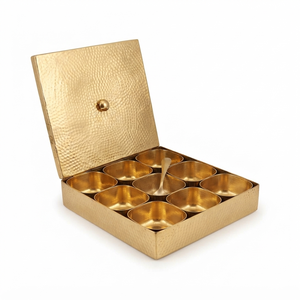 Square Hammered Brass Spice Box Masala Dabba 9 Compartments With Spoon Luxury Kitchen Spice <b>Container</b> Wholesale Manufacturer - Product Image 1
