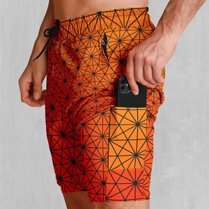 Short de bain décontracté pour homme en toile respirante à imprimé géométrique, séchage rapide, avec poches, logo frontal et taille à cordon de serrage - Product Image 1