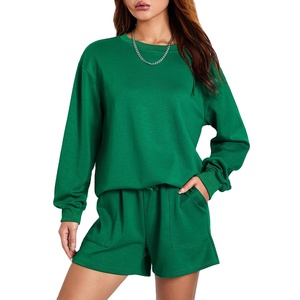 Conjunto de Dos Piezas para Mujer, Sudadera Larga y Pantalones Cortos, Color Verde Invierno, Felpa de Algodón, Personalizado, Talla Grande, 2026 - Product Image 2