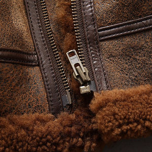 Genuine Sheepskin Vintage Aviator <b>B3</b> <b>Bomber</b> <b>Jacket</b> Men's Canvas Stand Collar Front Logo High Quality Breathable - Product Image 6