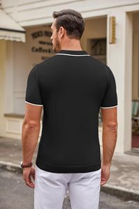 Men's <b>Black</b> Short Sleeve <b>Polo</b> <b>Shirt</b> Solid Color Knitted Cotton Casual Button Down Design - Product Image 5