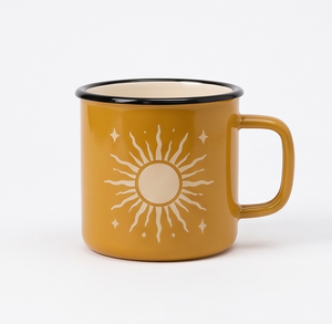 Bright Sun And Starburst Print Iron Enamel Mug Mustard Metal Coffee <b>Cup</b> Factory Direct Wholesale Partner Vendor Network - Product Image 1