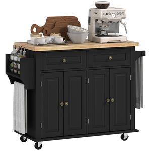 Carrito de Cocina Rodante Ajustable con Superficie de Madera de Caucho, con Cajón para Especias y Ruedas para Fácil Desplazamiento - Product Image 1