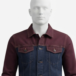 Veste en jean pour homme, couleur bordeaux et bleu, col rabattu, logo sur le devant, style décontracté, coupe classique, vêtement d'hiver, style streetwear - Product Image 5