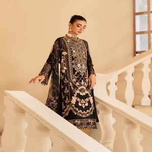 <b>Eid</b> <b>Dresses</b> Heavy Party <b>Dresses</b> for Women with Embroidered Organza Three Piece Punjabi Suits by Ramsha Vol M-12 Long Maxi Frock - Product Image 3