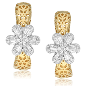 Pendientes de aro de oro macizo de 18 quilates de lujo con flor de diamantes para mujer, joyería de boda - Product Image 2