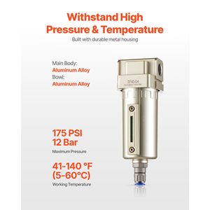 Filtro Separatore Acqua per Compressore d'Aria 1/2'' NPT, 5 m, Elemento Filtrante in Ottone, Nuovo Scarico Automatico, Ricambio per Compressore - Product Image 3