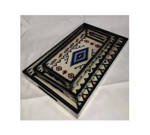 Plateau de service en bois émaillé imprimé, fait main, pour aliments, fruits, vaisselle, thé et café - Meilleure vente - Product Image 2