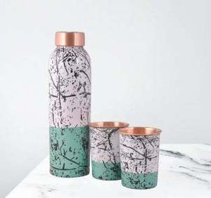 Bouteille d'eau en cuivre effet marbre, imprimé bicolore, réutilisable, avec verre assorti, pour voyage, bureau et cuisine - Product Image 4