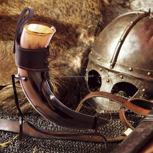 Viking <b>Drinking</b> <b>Horn</b> With Leather Holder Food Safe Genuine <b>Horn</b> <b>Drinking</b> Viking Mug from India - Product Image 1