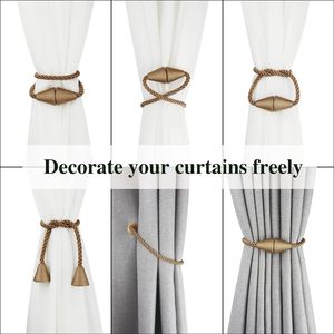 2 Pack Modern Handmade Magnetic Curtain <b>Tiebacks</b> Rope Weave Holdbacks for Decorative Drapes Window Curtain Poles Accessories - Product Image 2