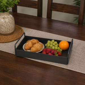 Bandeja Rectangular Decorativa Moderna de Hierro con Asas Metálicas |   Organizador de Exhibición Negro para Mesa de Centro, Decoración para el Hogar - Product Image 2