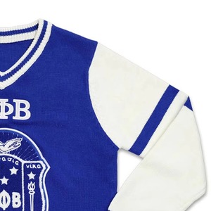 Suéter Personalizado para Hombre, de Invierno, al por Mayor, Zeta Phi Beta, Azul y Blanco, Cuello en V, Tejido de Lana/Acrílico, Secado Rápido, Antiarrugas - Product Image 4
