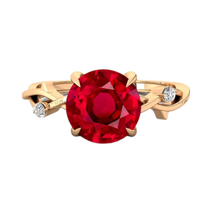 ชุดง่ามแหวนเพชรทับทิมตัดกลมและแหวนเพชรธรรมชาติสีขาว14K สีโรสโกลด์เครื่องประดับแต่งงาน - Product Image 1