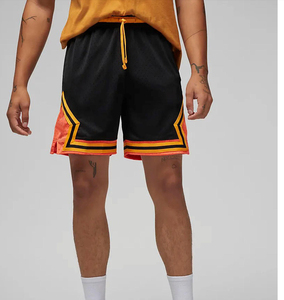 Shorts de sport pour homme à blocs de couleur avec cordon de serrage à la taille Noir Orange Rouge Tissu polyester respirant - Product Image 1