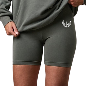 Shorts de cyclisme vert olive pour femme, taille haute, extensibles, pour le sport, le fitness et l'entraînement - Product Image 6