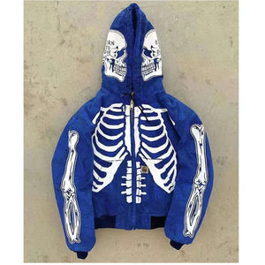 Sudadera con capucha de mezclilla azul desgastada estilo Y2K, con cremallera completa, de peso pesado, oversize, con lavado ácido, estilo Hip Hop y pedrería 2026 - Product Image 6