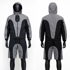 Fabricants de vêtements OEM, veste coupe-vent en polyester et nylon imperméable personnalisée, ensemble veste zippée et short - Product Image 1