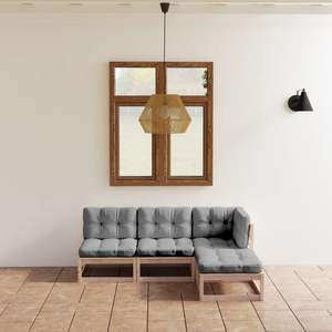 Ensemble de salon de jardin gris en pin massif 100% polyester Bois naturel 100% polyester 100% polyester 100% polyester - Product Image 1