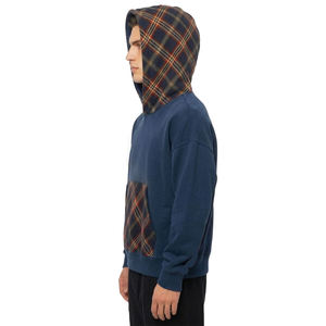 Sweat-shirt à capuche surdimensionné pour homme, design patchwork à carreaux, en coton polaire, décontracté, pour l'automne - Product Image 2