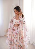 Robe Anarkali à imprimé floral TENNECY pour femmes, tenue de mariage Diwali, ensemble Duptta réversible, extensible, infroissable, séchage rapide