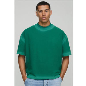 T-shirt vert uni pour hommes, col rond, manches courtes, respirant, décontracté, vêtements d'été - Product Image 1