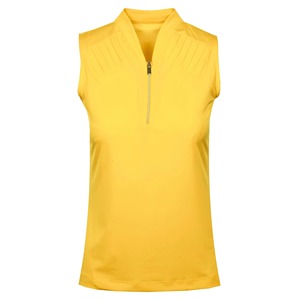 Polo sin mangas para mujer, color amarillo sólido, con cremallera frontal, informal, de punto, transpirable, deportivo - Product Image 3