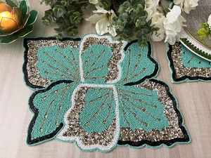 Modern Beaded Placemat Attractive Beaded Placemat Decorative Glass Beads Placemat For <b>Dining</b> <b>Table</b> <b>Runner</b> Party Centerpiece - Product Image 4