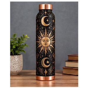 Eco-Friendly Floral Pattern Copper <b>Water</b> <b>Bottle</b> with <b>BPA</b> <b>Free</b> Lid Traditional Palm Leaf Design Portable Travel Drinkware - Product Image 4
