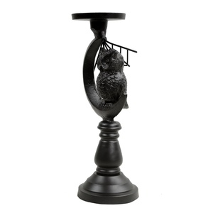 Lumi <b>Black</b> Aluminum Handmade Eco-Friendly <b>Candlestick</b> Holder with Owl and Moon Design for Religious Activities - Product Image 4
