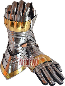 Par de Guantes de Acero Góticos Medievales con Forro de Cuero, Acabado Antiguo Pulido, para Deportes, Reenactamiento, Disfraz, Día de San Valentín - Product Image 4