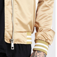 Blouson universitaire en satin doré pour homme, coupe droite, col montant, fermeture boutonnée recouverte, couleur unie, tricoté, écologique, décontracté, printemps