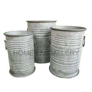 Hot Sale Galvanized Large Round Shape <b>Tin</b> Antique Flower Planters <b>Pots</b> With Handle at Low Prices Made by Indian Manufacturers . - Product Image 4