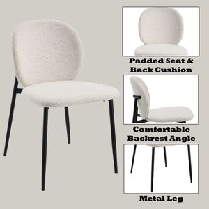 Klaus Set of <b>2</b> <b>White</b> Boucle and <b>Black</b> Finish Side Dining Chairs - Product Image 3