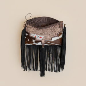 Western Cowhide Fringe Sling <b>Bag</b> Deck Of Cards Tooled Leather Crossbody Hair On Hide <b>Boho</b> Cowgirl <b>Bag</b> Women OEM - Product Image 6