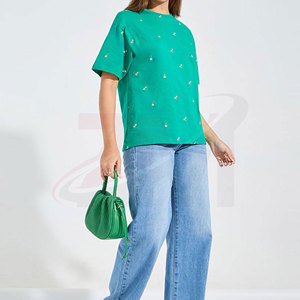 Camiseta bordada para mujer, ropa informal cómoda para viajes y actividades diarias, camiseta bordada transpirable para mujer - Product Image 3
