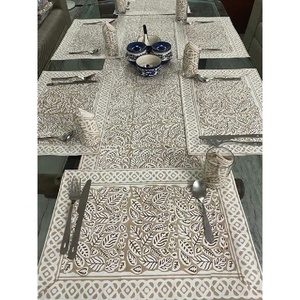 Indian Handcrafted Hand Block Printed Mats Set of 6 Placemats and Napkins Set <b>Table</b> <b>Decor</b> Cotton Mats and Linen Napkins - Product Image 2
