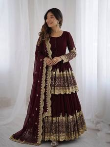 Beautiful Four <b>Colour</b> Party Wear Look Top and Lehenga and Dupatta With Heavy Embroidery Work <b>Set</b> kaftan dresses women - Product Image 3