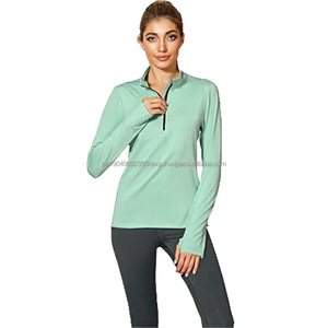 Yoga Running Tops Quarter <b>Zip</b> Pullover Exercise T-<b>Shirts</b> <b>with</b> Thumb Holes - Product Image 6