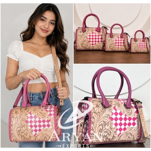 Sac Speedy en cuir de vachette repoussé à carreaux rose et blanc, fait main, nouvelle collection 2026, taille moyenne 11 pouces, sac à main western pour cowgirl, sac bandoulière et sac de voyage - Product Image 1