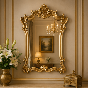 Miroir mural en bois sculpté Chateau Grande, cadre décoratif artisanal, miroir d'appoint haut de gamme pour salon et chambre à coucher - Product Image 5