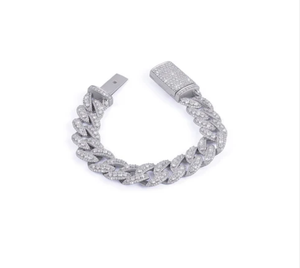 Silver Plated Cuban Link <b>Bracelet</b> Men's Hip Hop Chain <b>Crystal</b> Rhinestone Micro Insert Jewelry Gift - Product Image 1