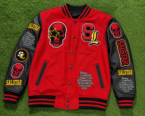 Custom Men’s Varsity Letterman <b>Jacket</b> Black & Red Skull Embroidery <b>Baseball</b> <b>Bomber</b> <b>Jacket</b> |OEM/ODM Wholesale Manufacturer - Product Image 6
