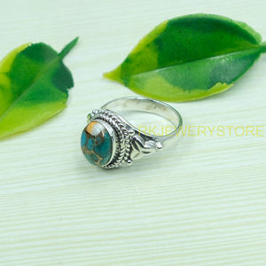แหวนมุกสีฟ้าเทอร์ควอยซ์ แหวนเงินแท้ 925 แหวนทำมือ ดีไซน์ไม่ซ้ำใคร แหวนประดับอัญมณี เครื่องประดับเทอร์ควอยซ์ ของขวัญ - Product Image 6