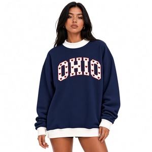 Sudadera Premium Azul Oversize con Cuello Redondo, Ribete Blanco, Hombros Caídos, Manga Larga y Estampado de Letras Ohio - Product Image 2
