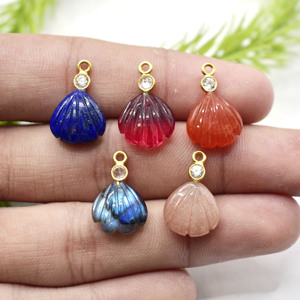 Handmade Carnelian <b>Shell</b> Pendant Gold Plated Bezel Set CZ Charm Gemstone Birthstone Jewelry Pendant for Women Gift - Product Image 3