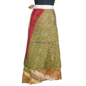 New Indian Saree Silk <b>Wrap</b> <b>Skirt</b> Women Wear Vintage Silk Sari Long Length <b>Wrap</b> Around <b>Skirt</b> 2 Layer Reversible Saree Bohemian - Product Image 4